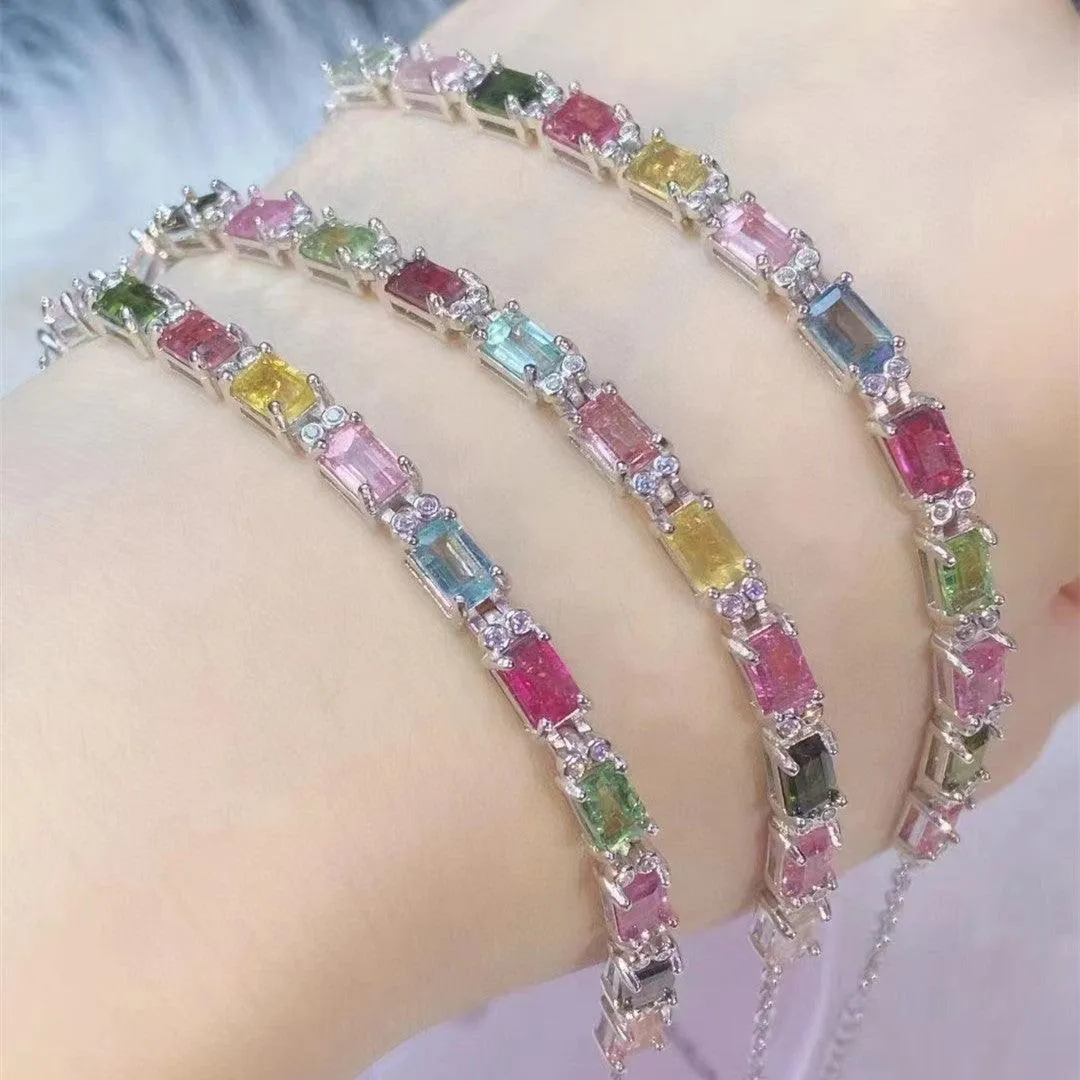 12 Pieces Of Natural Tourmaline Bracelet With Fire Colors