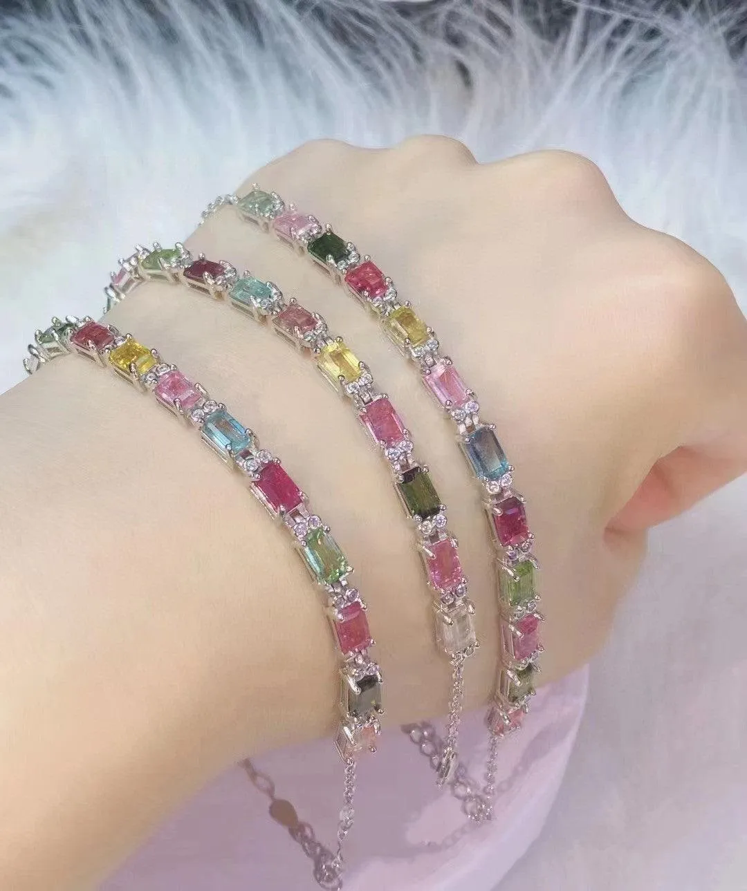 12 Pieces Of Natural Tourmaline Bracelet With Fire Colors