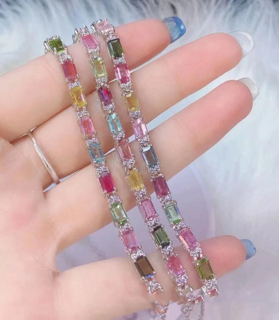 12 Pieces Of Natural Tourmaline Bracelet With Fire Colors