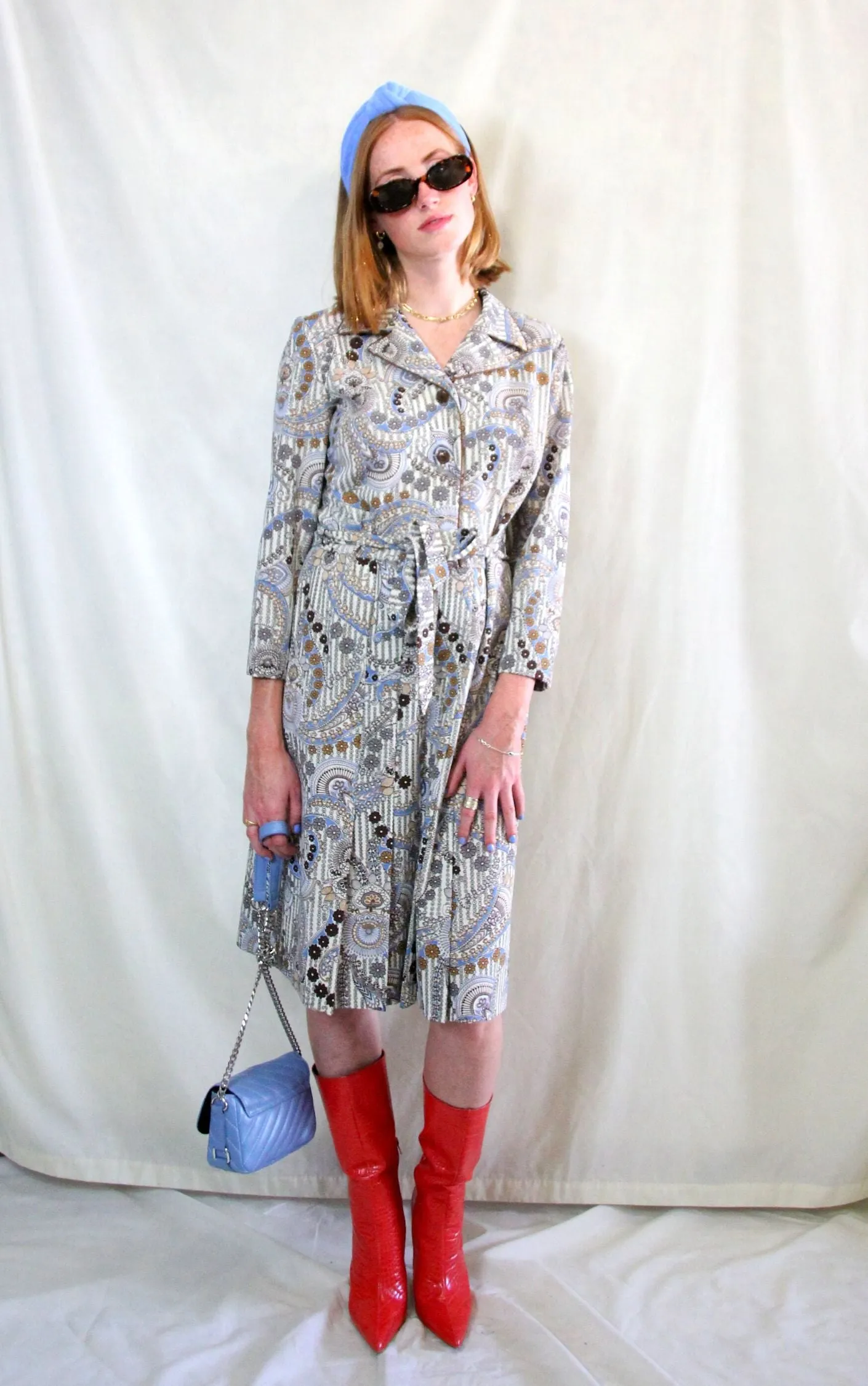 1970s Vintage Print Midi Shirt Dress