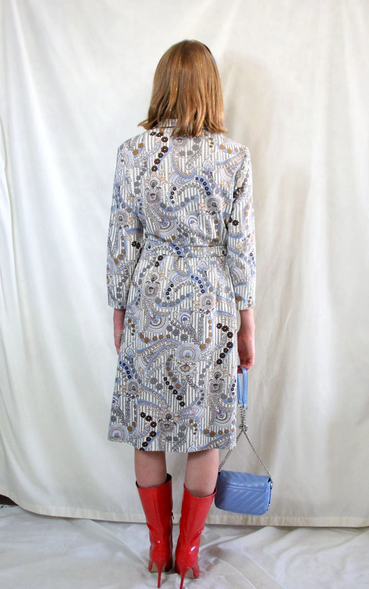 1970s Vintage Print Midi Shirt Dress