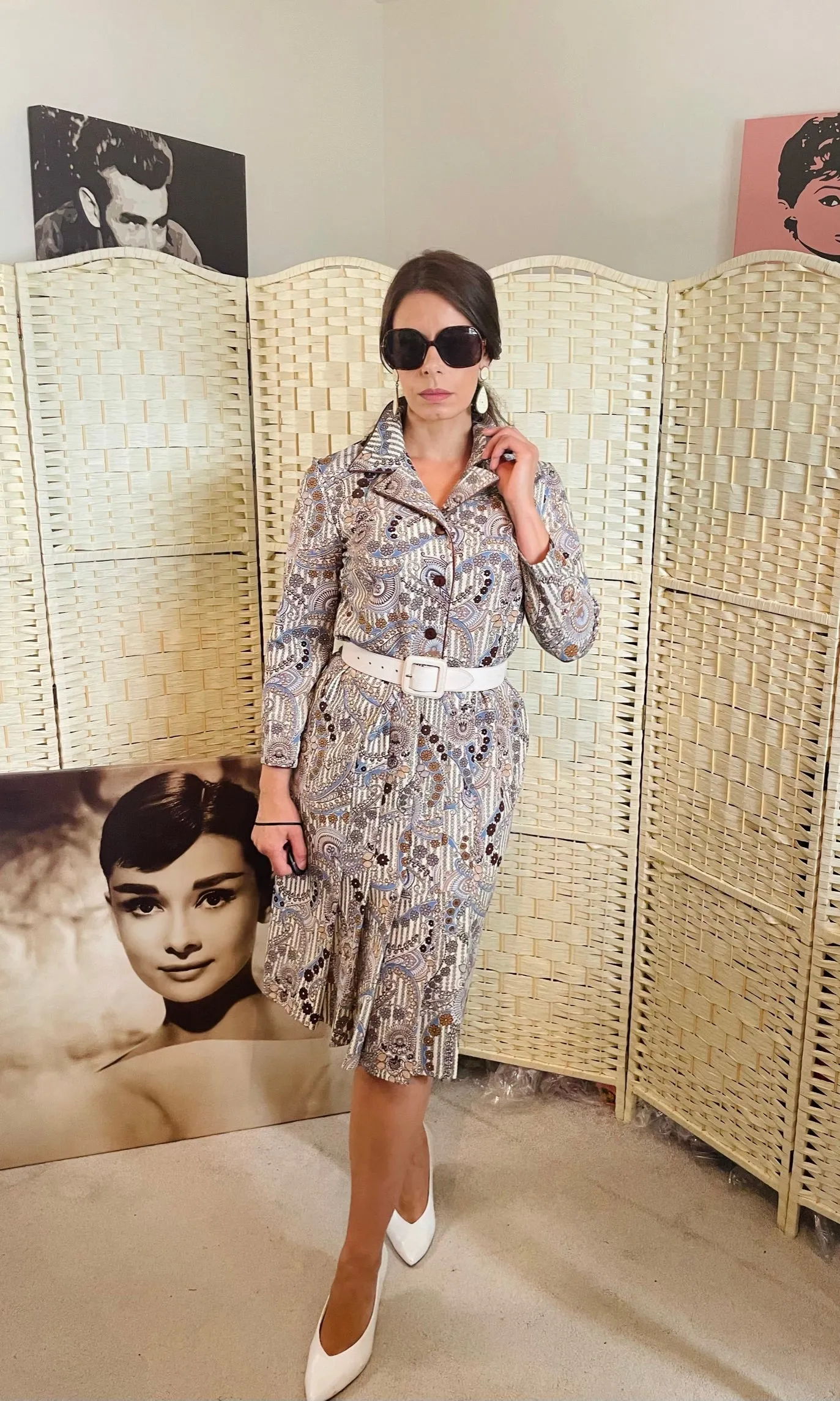 1970s Vintage Print Midi Shirt Dress
