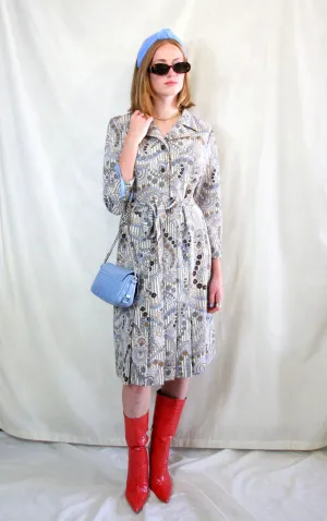 1970s Vintage Print Midi Shirt Dress