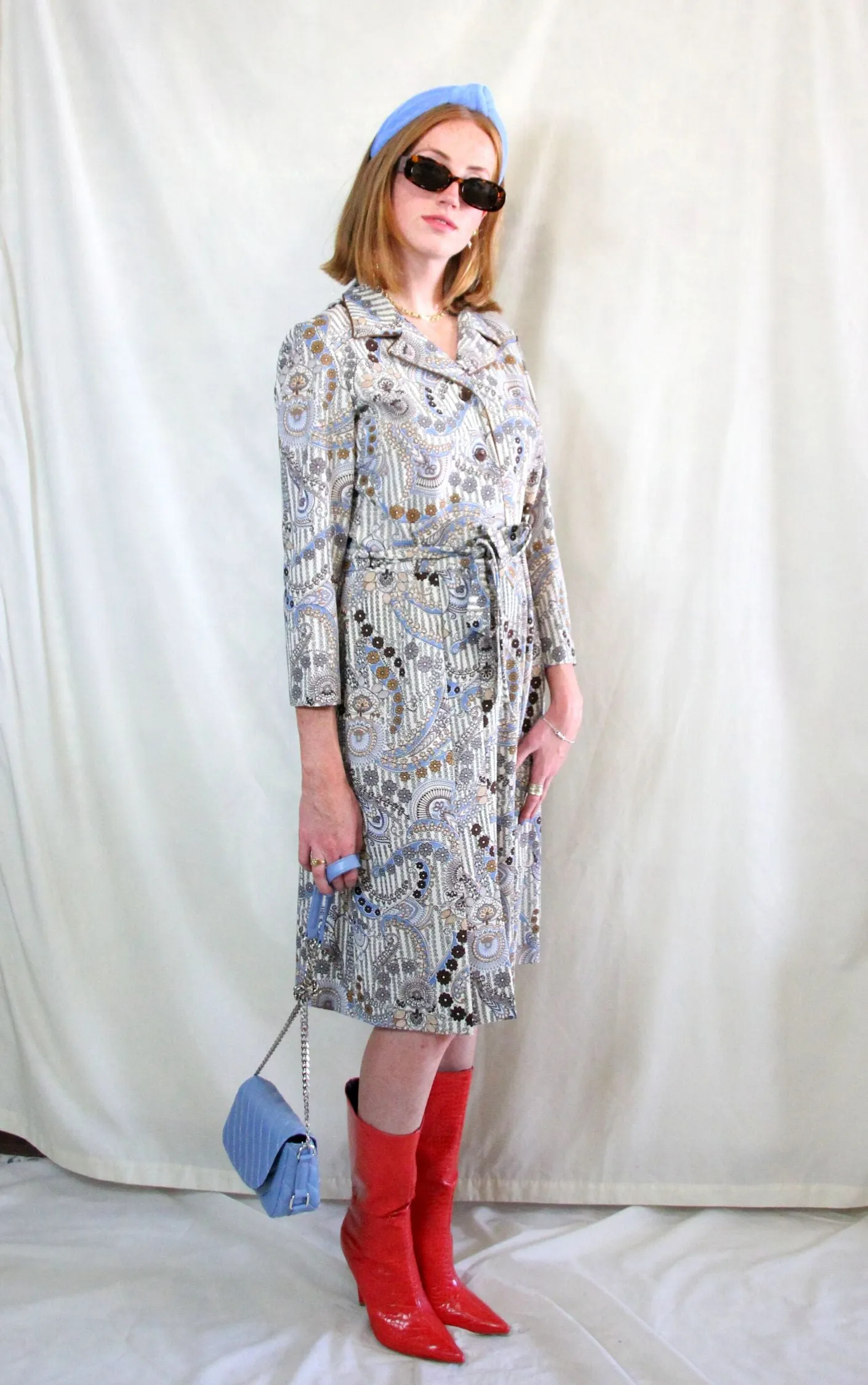 1970s Vintage Print Midi Shirt Dress