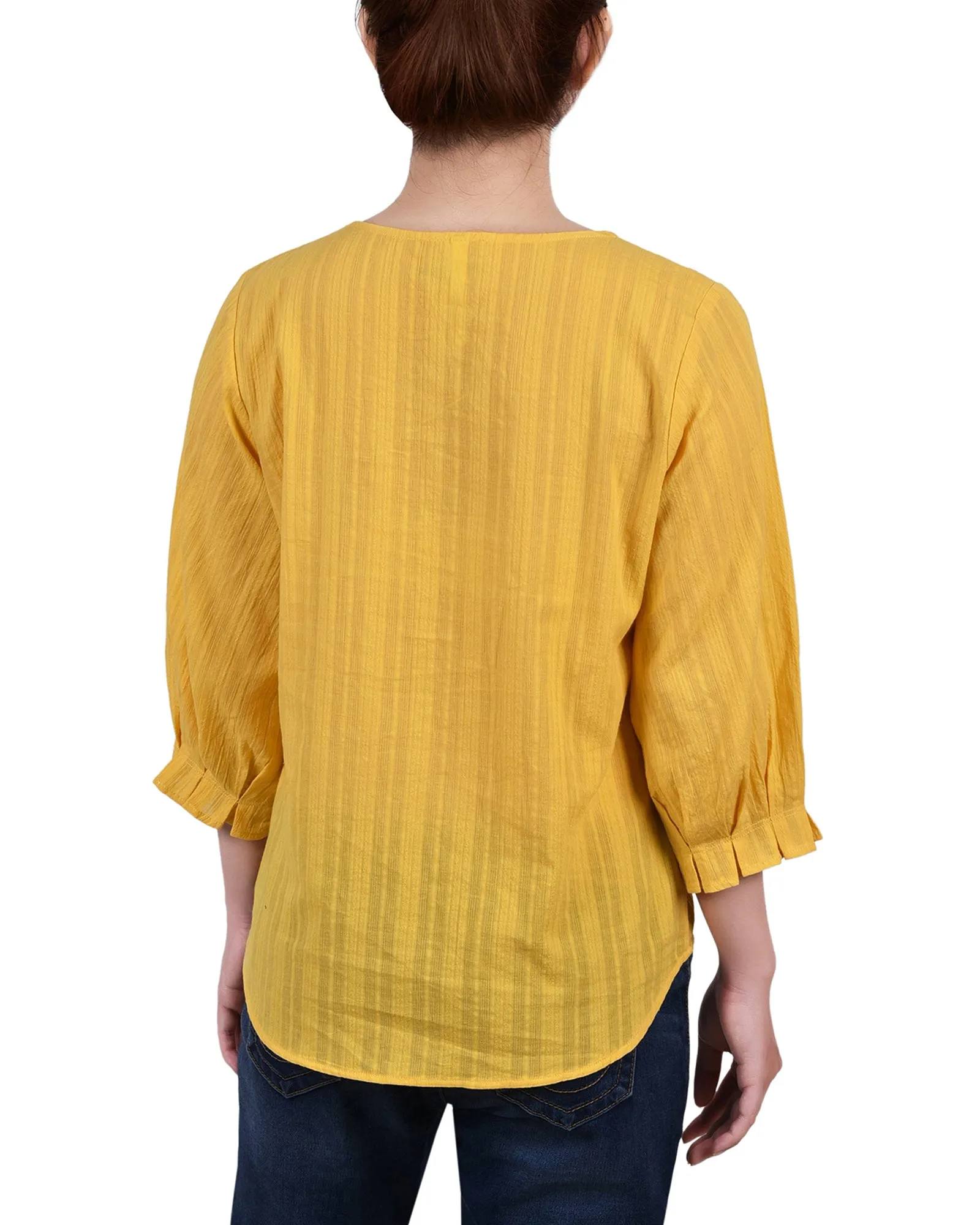 3/4 Sleeve Button Placket Jacquard Blouse
