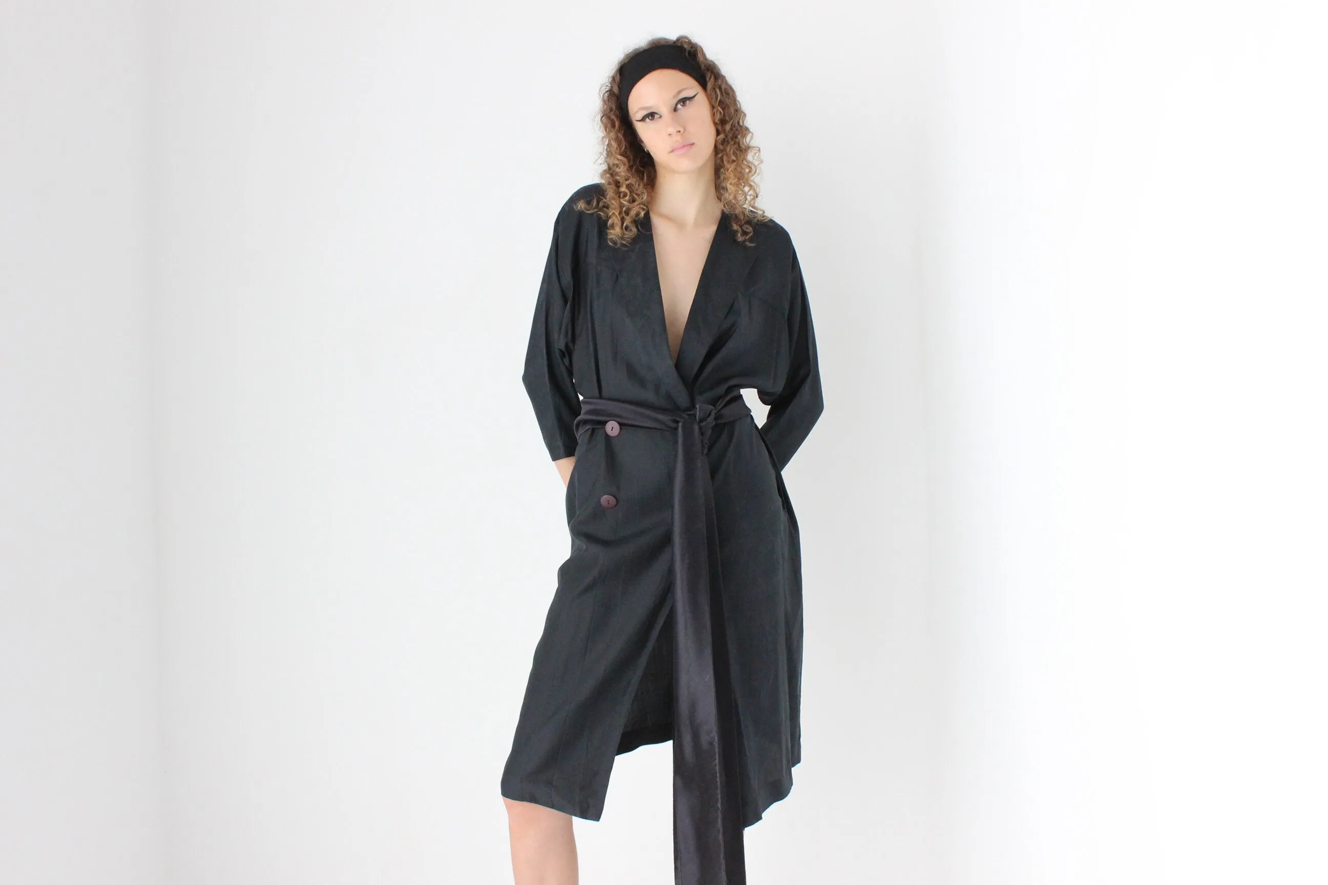 80s Washed Silk Relaxed 'Trench Coat' Dress