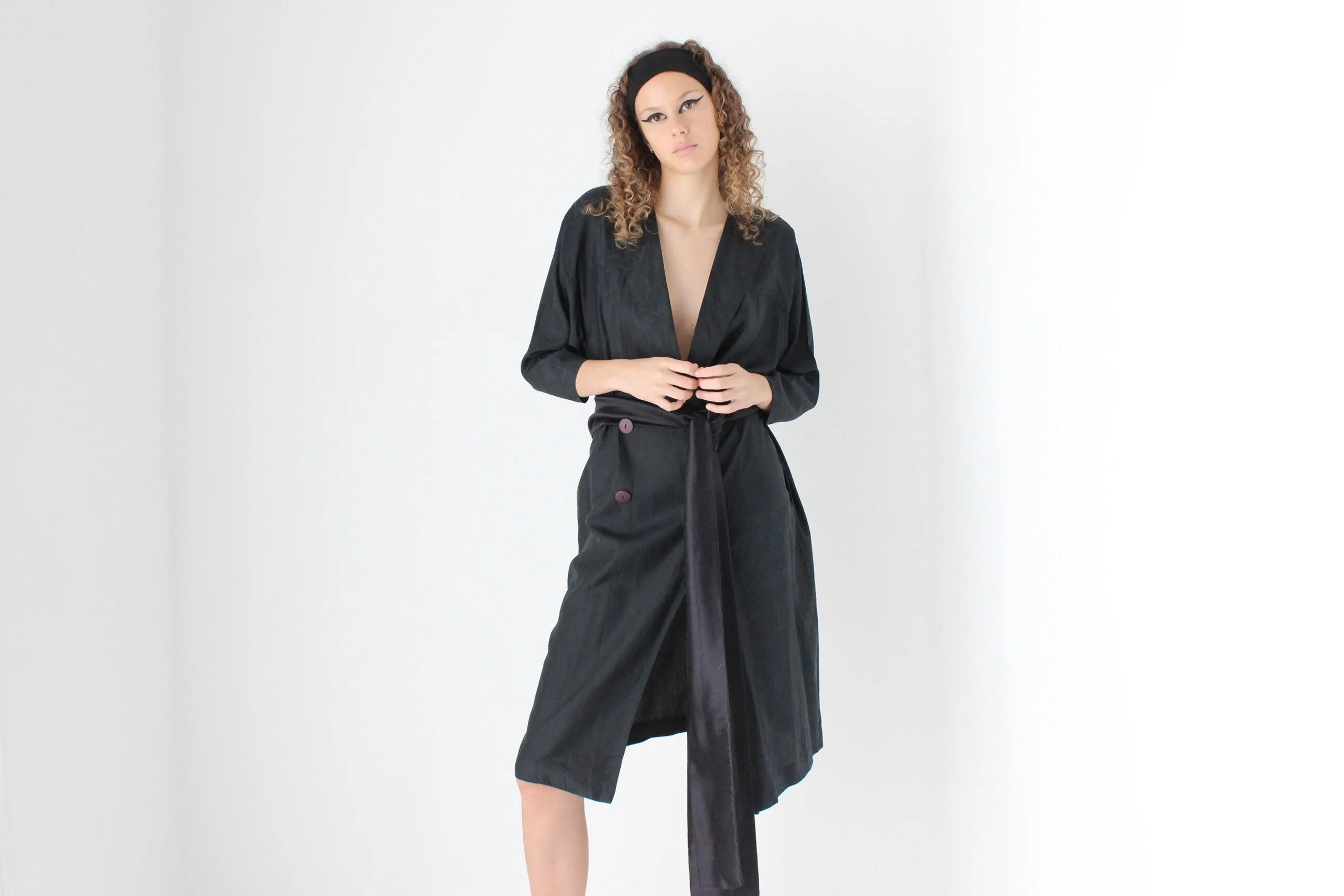 80s Washed Silk Relaxed 'Trench Coat' Dress