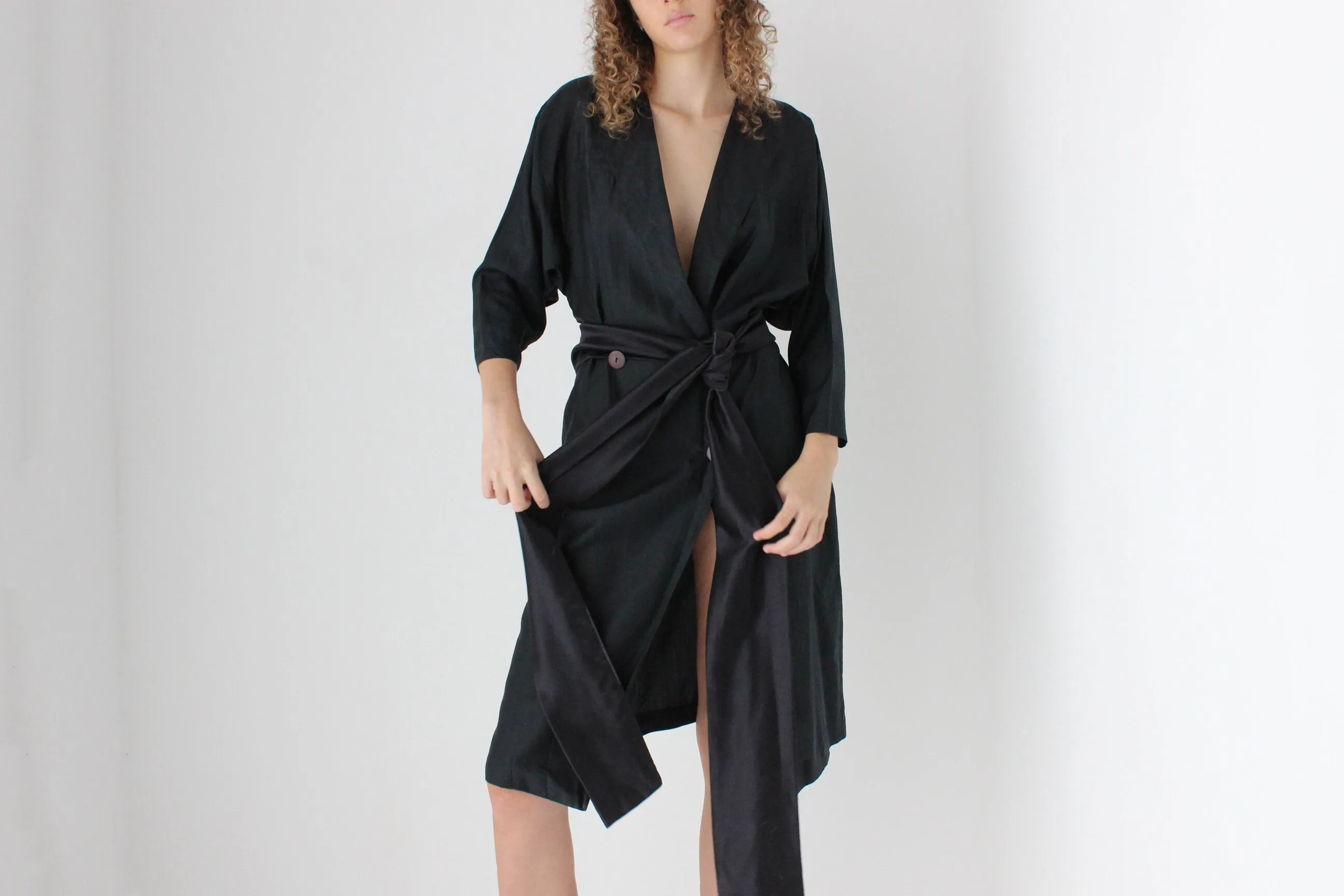 80s Washed Silk Relaxed 'Trench Coat' Dress