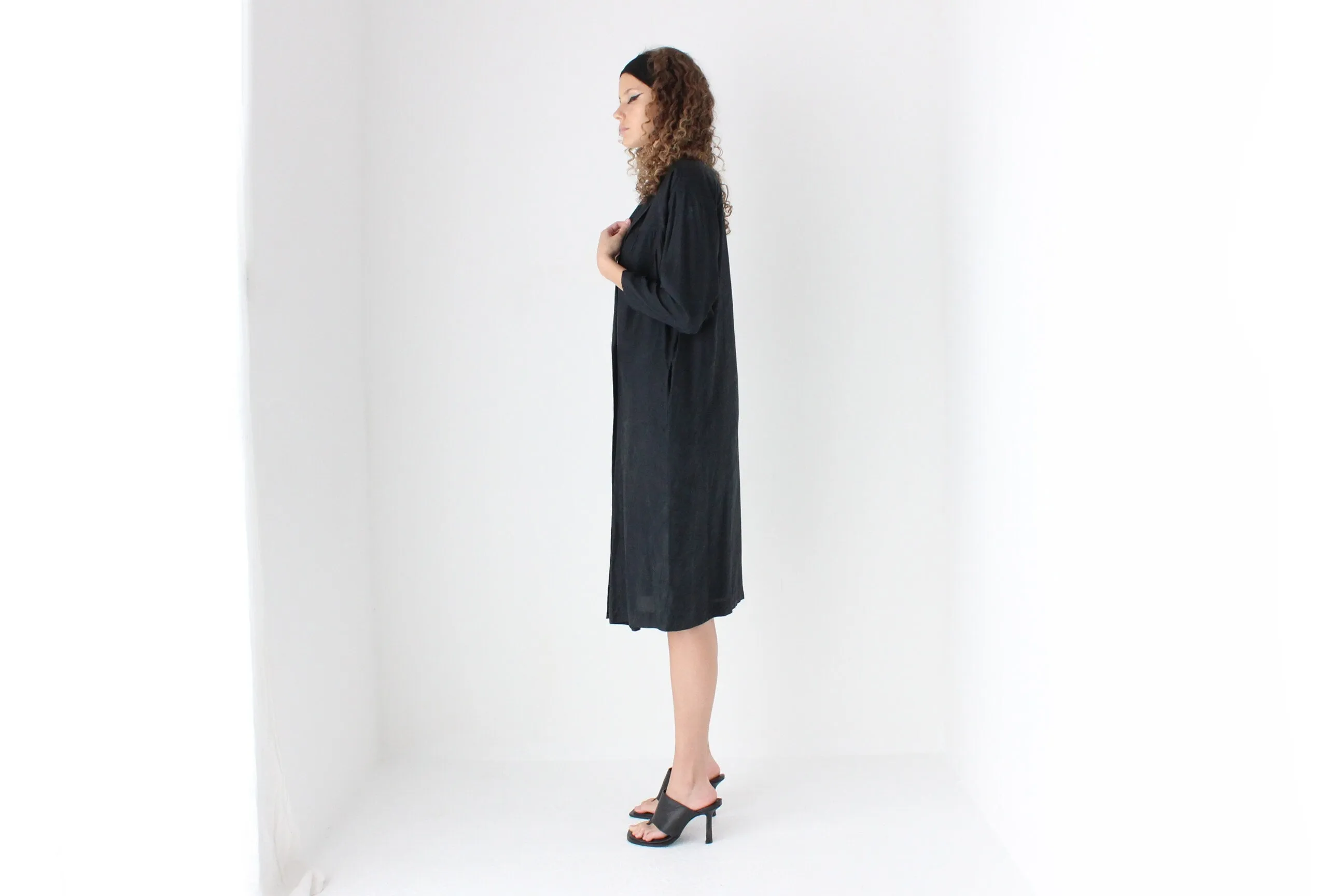 80s Washed Silk Relaxed 'Trench Coat' Dress