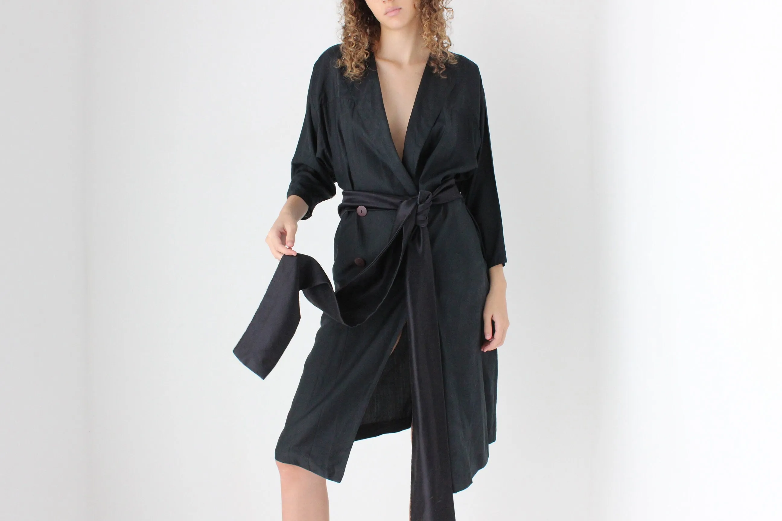 80s Washed Silk Relaxed 'Trench Coat' Dress