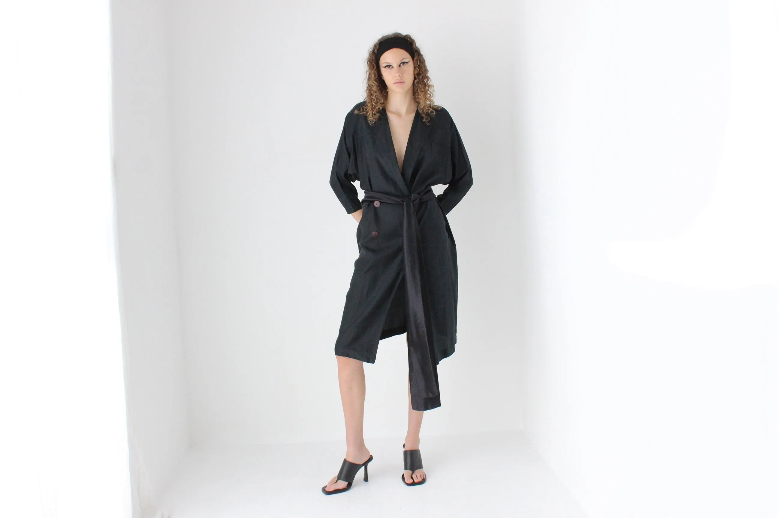 80s Washed Silk Relaxed 'Trench Coat' Dress