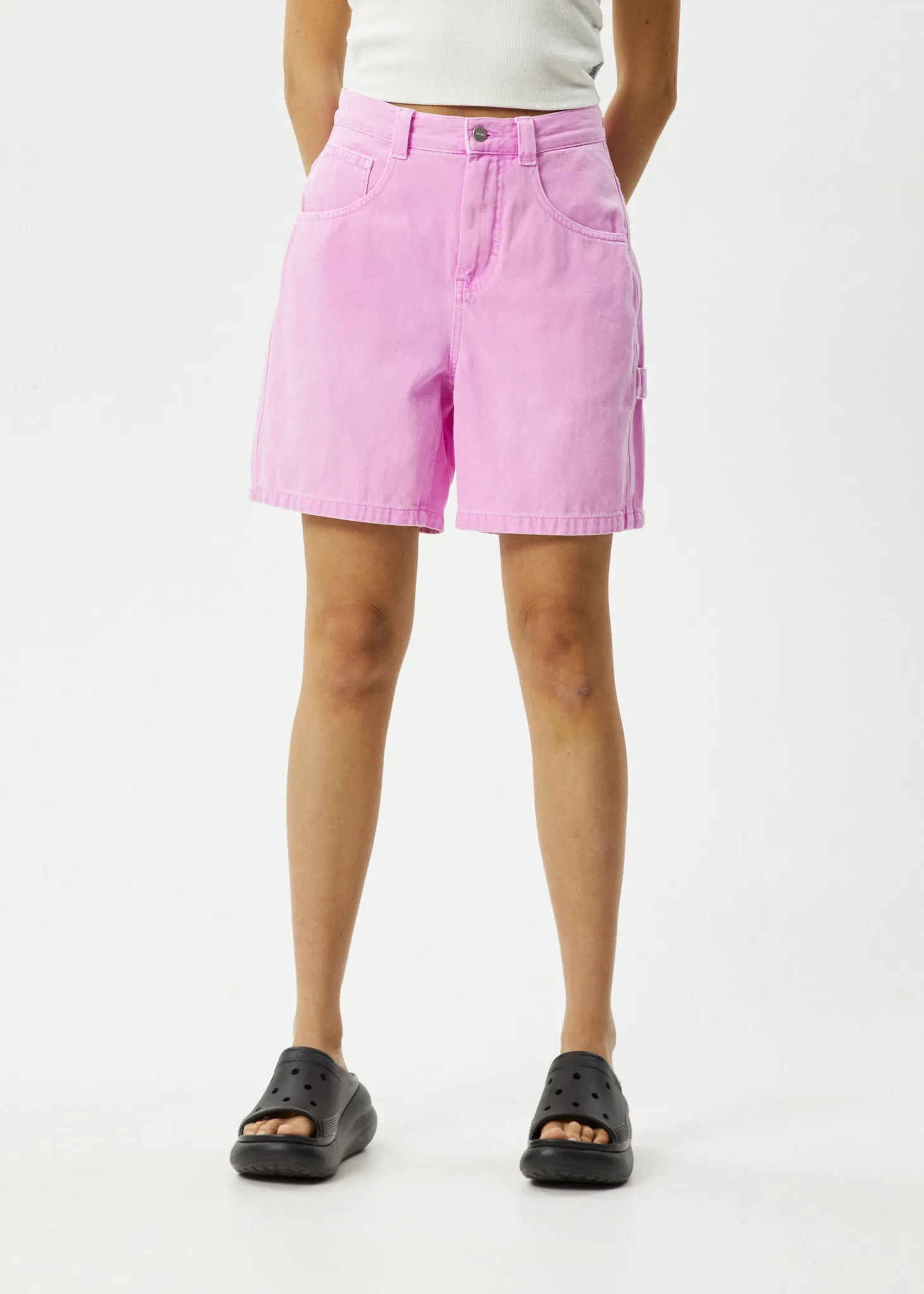 AFENDS Womens Emilie - Denim Carpenter Shorts - Faded Candy
