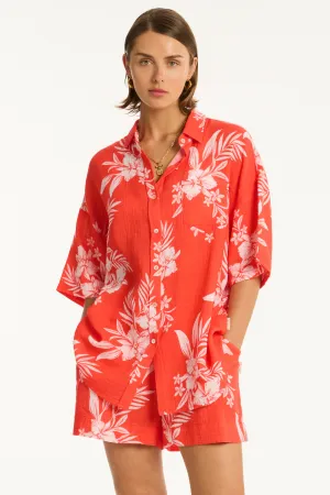 Aloha Cover Up Cotton Shirt in Flame