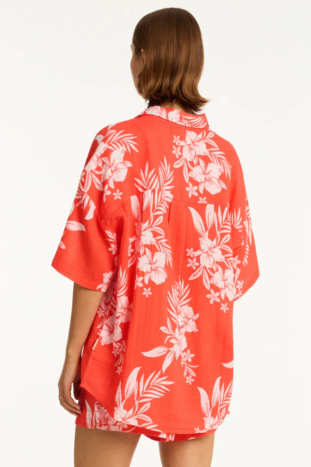 Aloha Cover Up Cotton Shirt in Flame