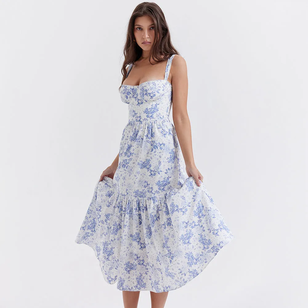 Angela Spaghetti Strap Backless A-line Midi Dress
