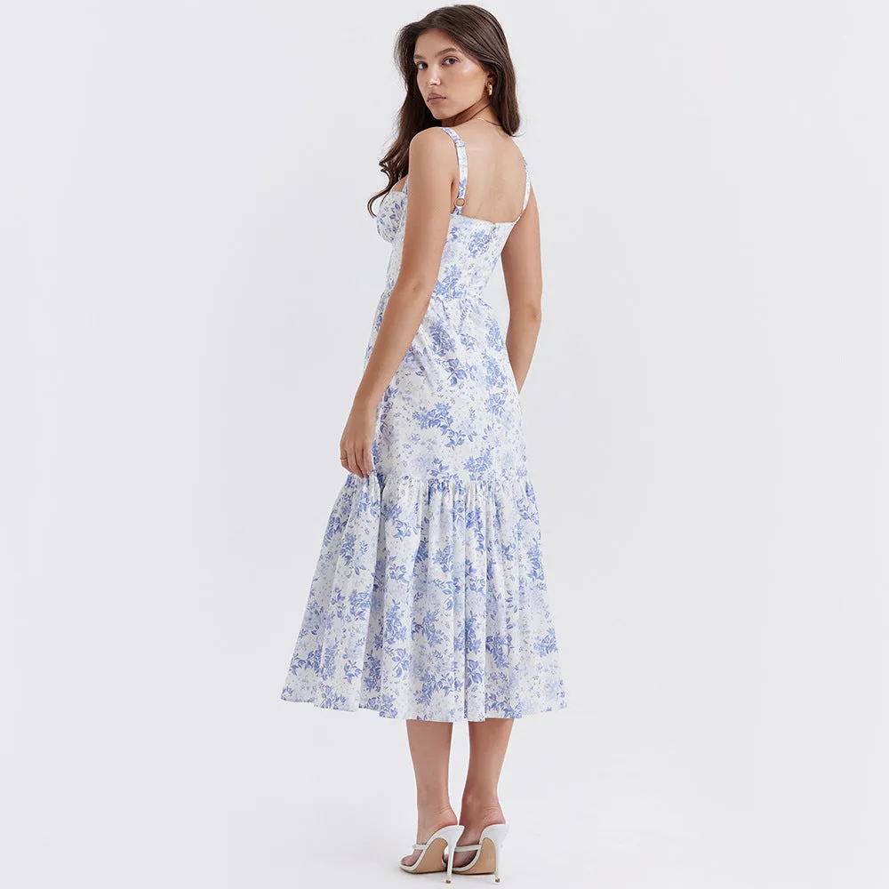 Angela Spaghetti Strap Backless A-line Midi Dress
