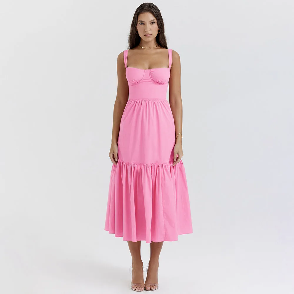 Angela Spaghetti Strap Backless A-line Midi Dress