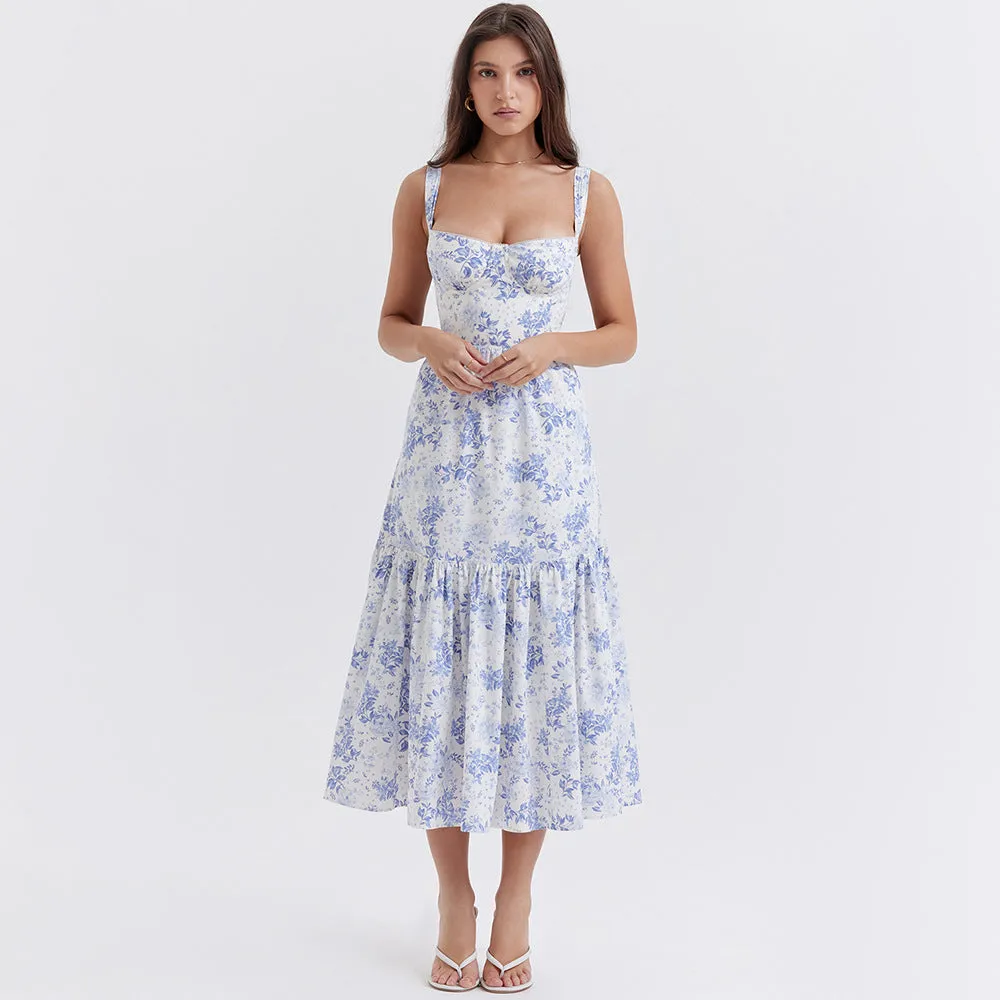 Angela Spaghetti Strap Backless A-line Midi Dress