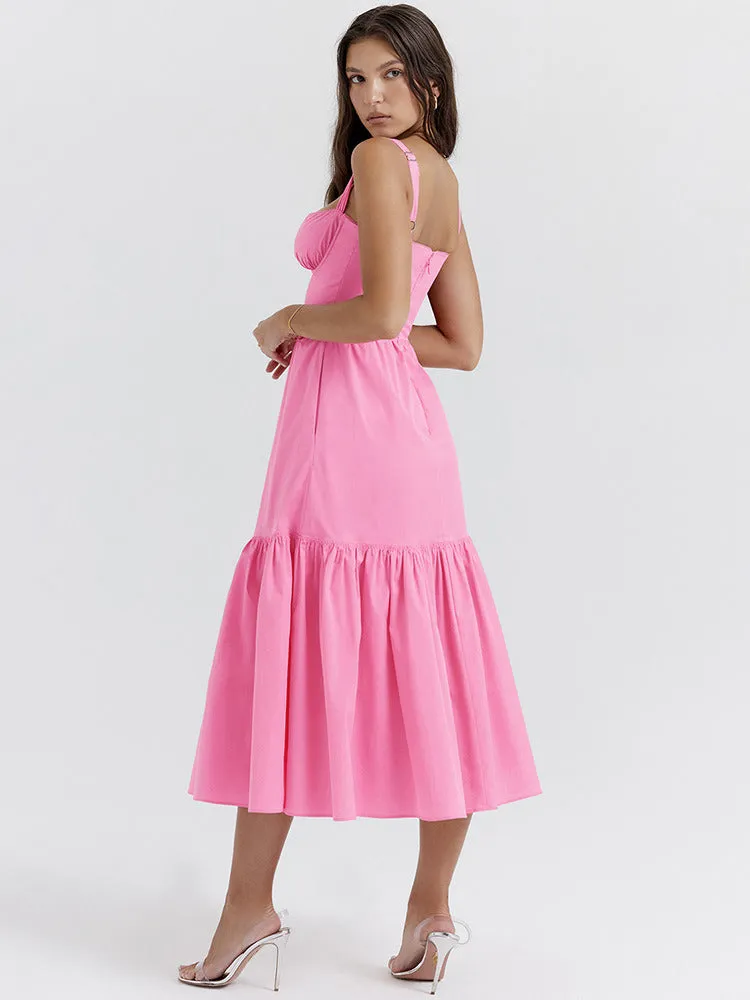 Angela Spaghetti Strap Backless A-line Midi Dress