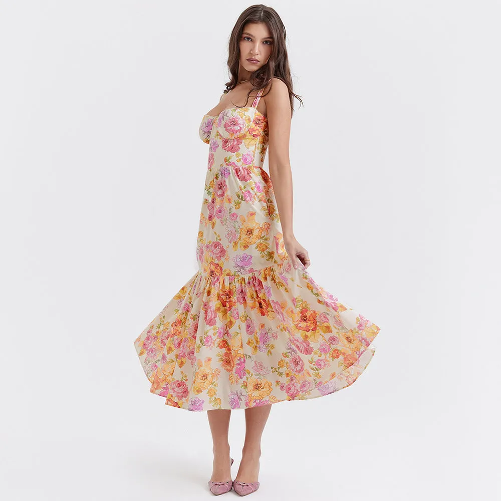 Angela Spaghetti Strap Backless A-line Midi Dress