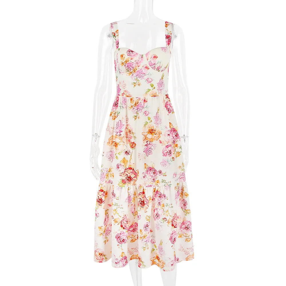 Angela Spaghetti Strap Backless A-line Midi Dress