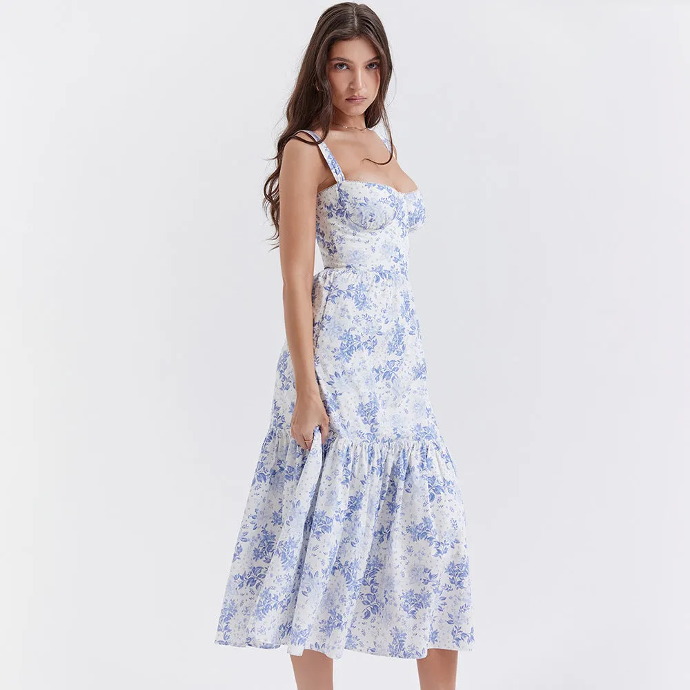 Angela Spaghetti Strap Backless A-line Midi Dress