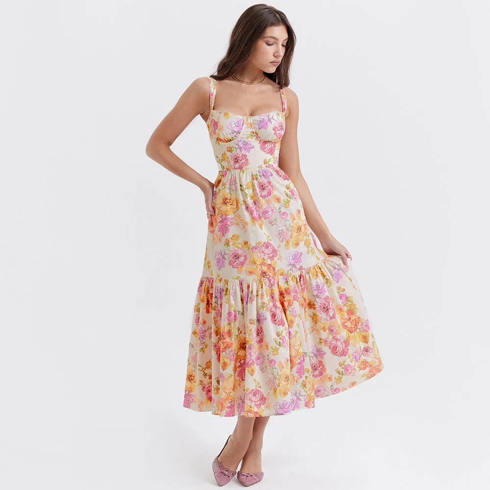 Angela Spaghetti Strap Backless A-line Midi Dress