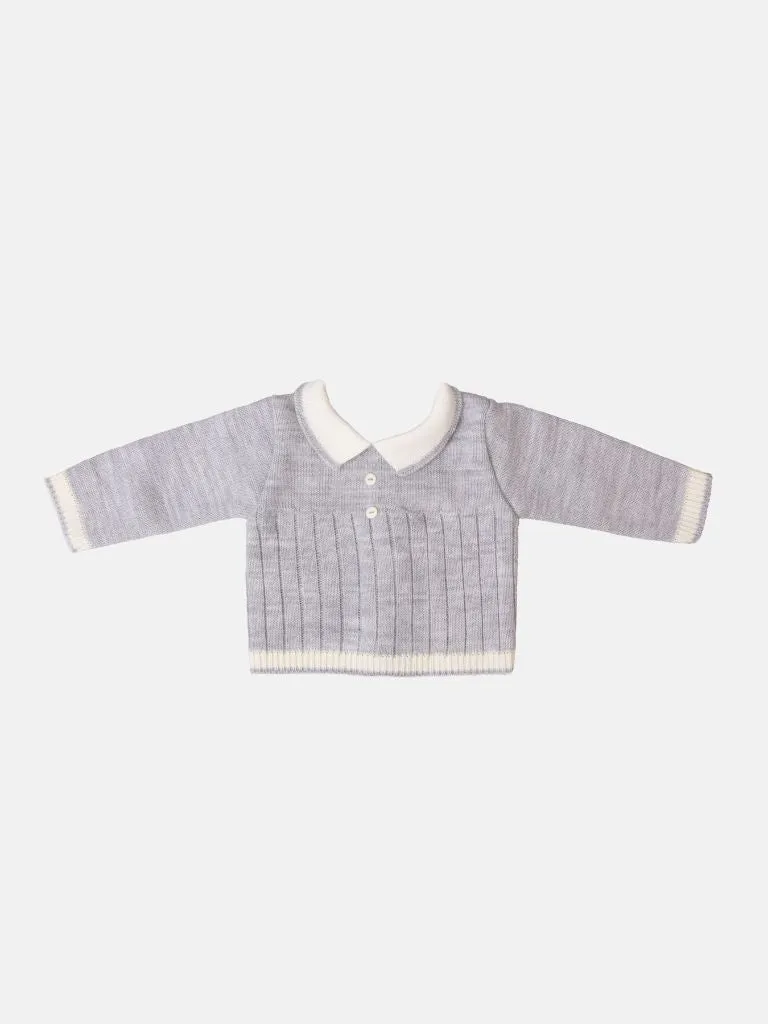 Baby Unisex 3-piece Line textured Knitted Gift Box Set - Grey