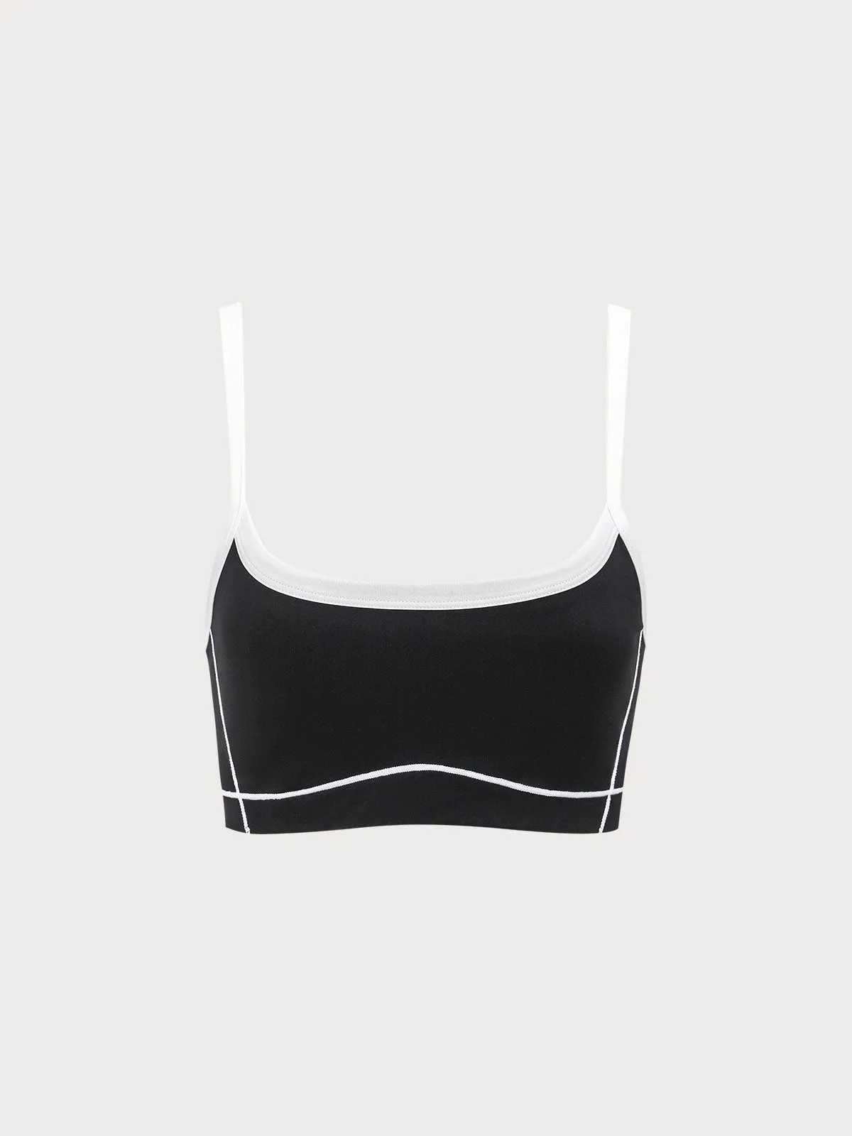 Black Contrast Strap Sports Bra -  Light Support