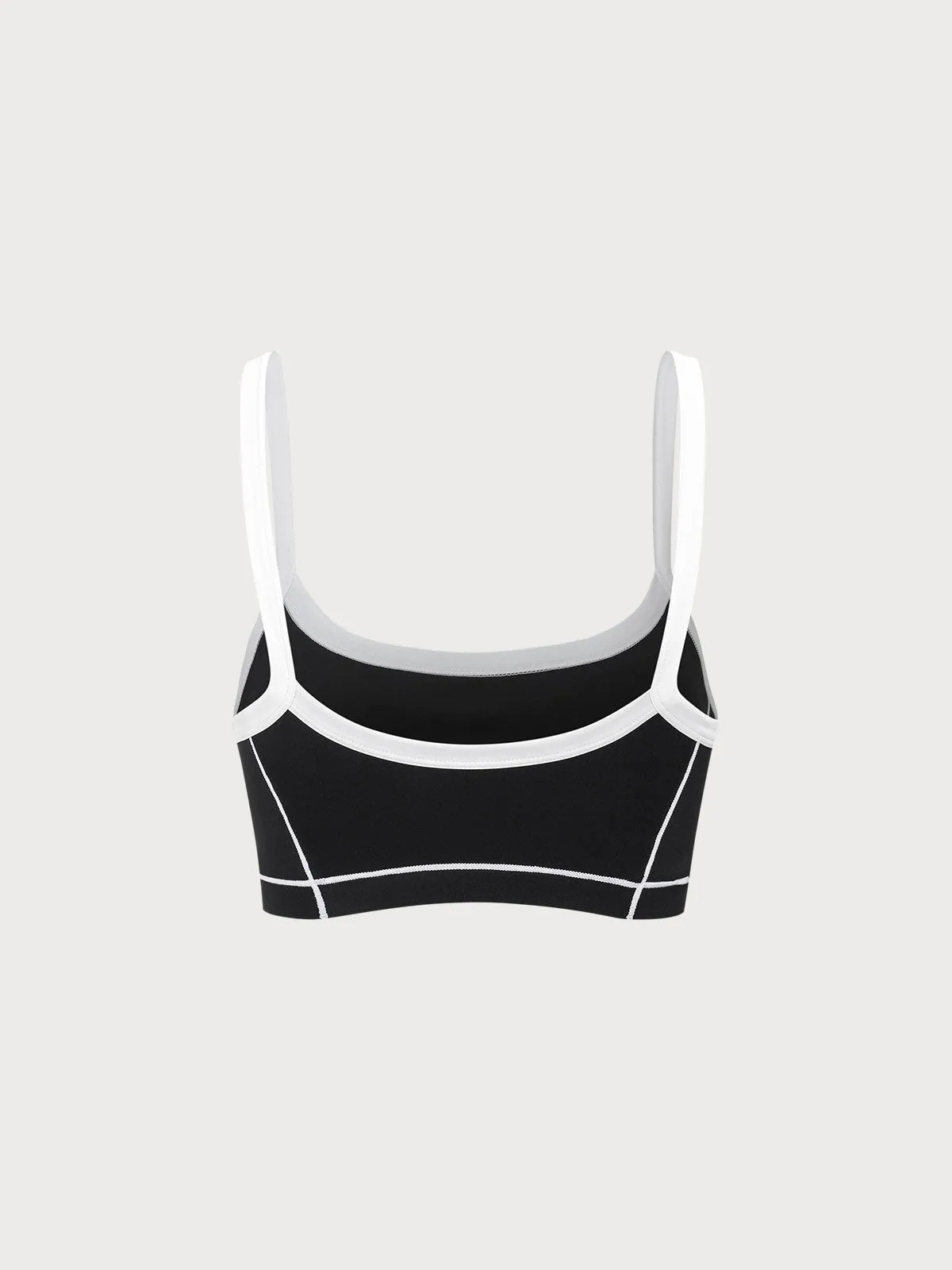 Black Contrast Strap Sports Bra -  Light Support
