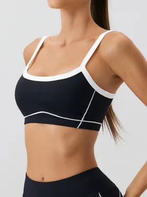 Black Contrast Strap Sports Bra -  Light Support