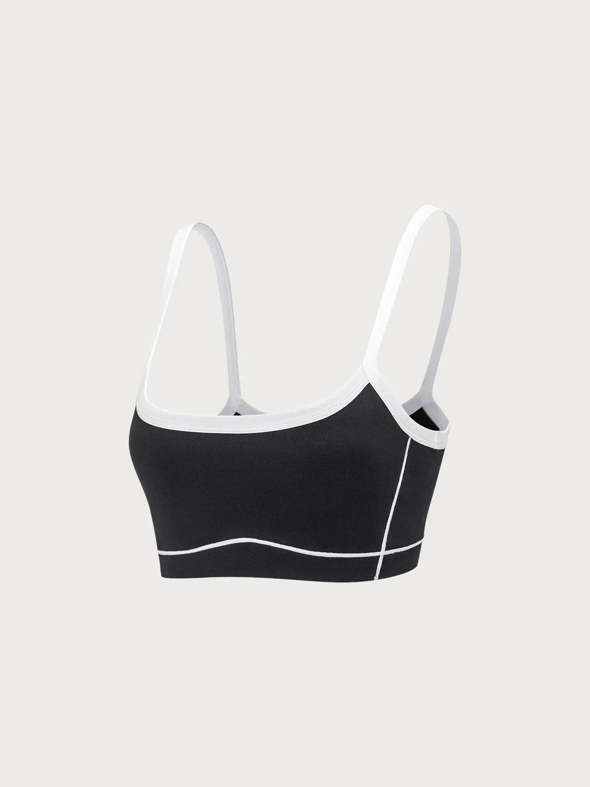 Black Contrast Strap Sports Bra -  Light Support