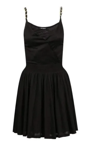 Black Fitted Wrap Metal Chain Straps Dress