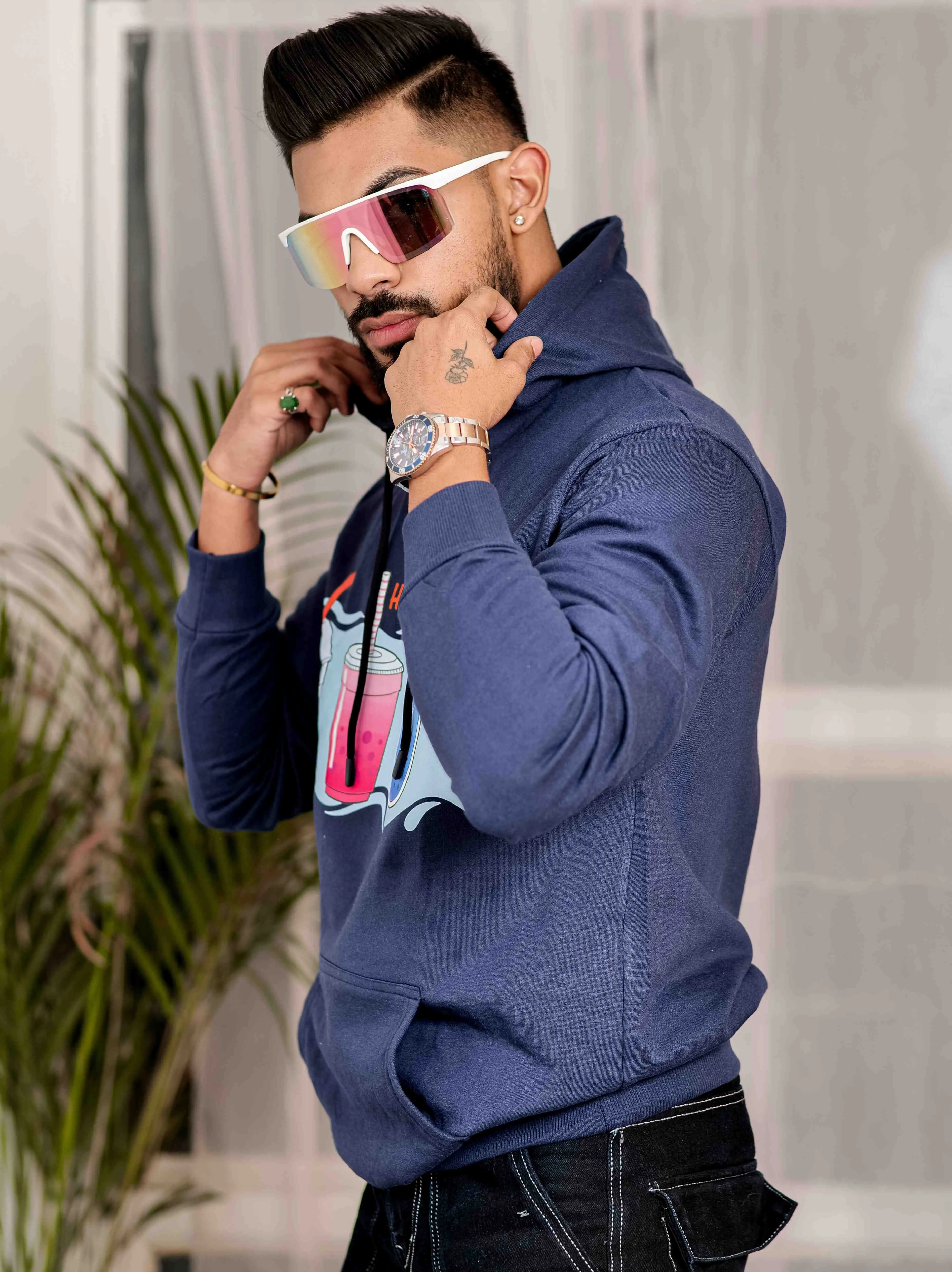 Blue Cotton Full Sleeve Hoodie