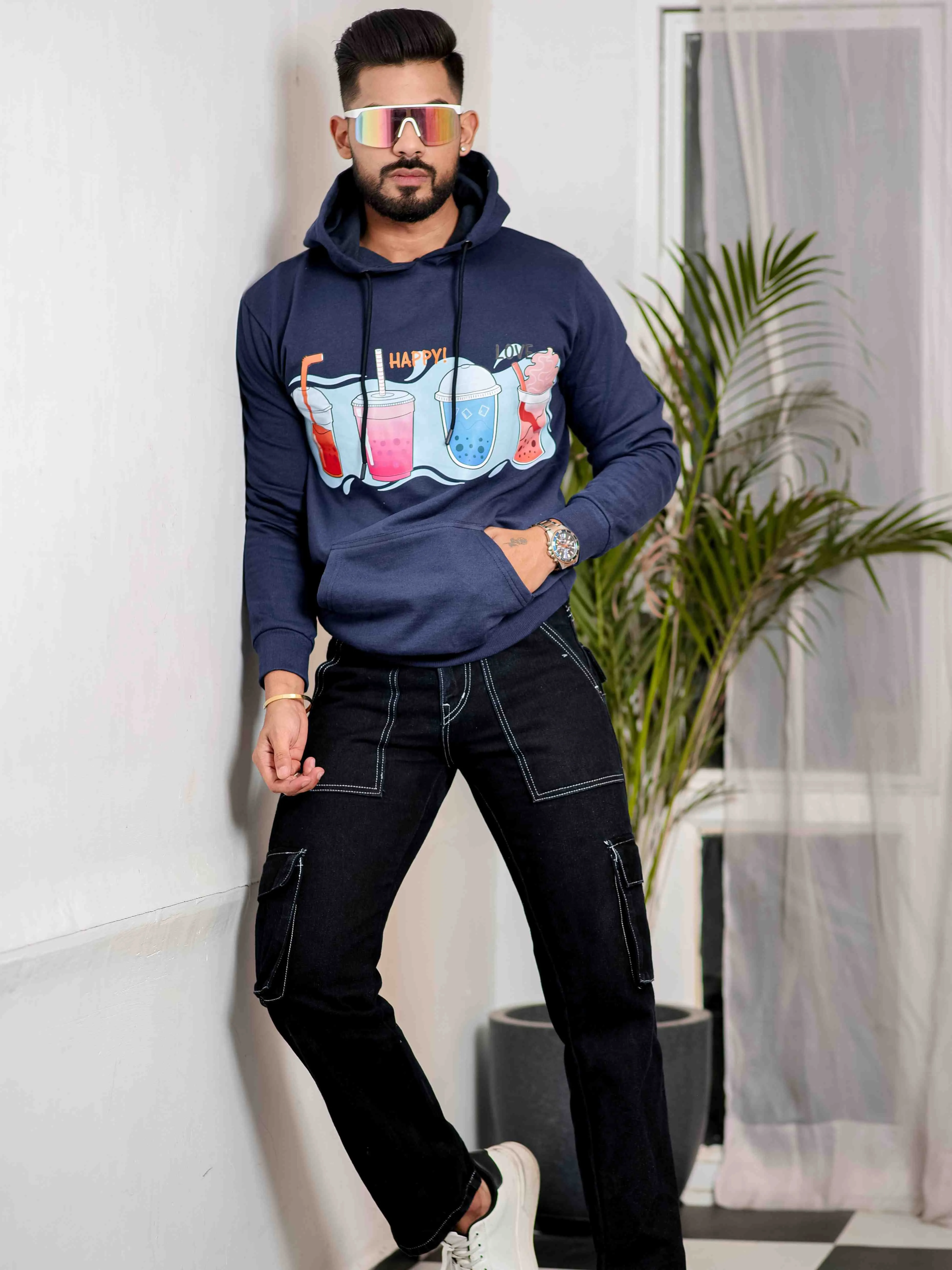 Blue Cotton Full Sleeve Hoodie