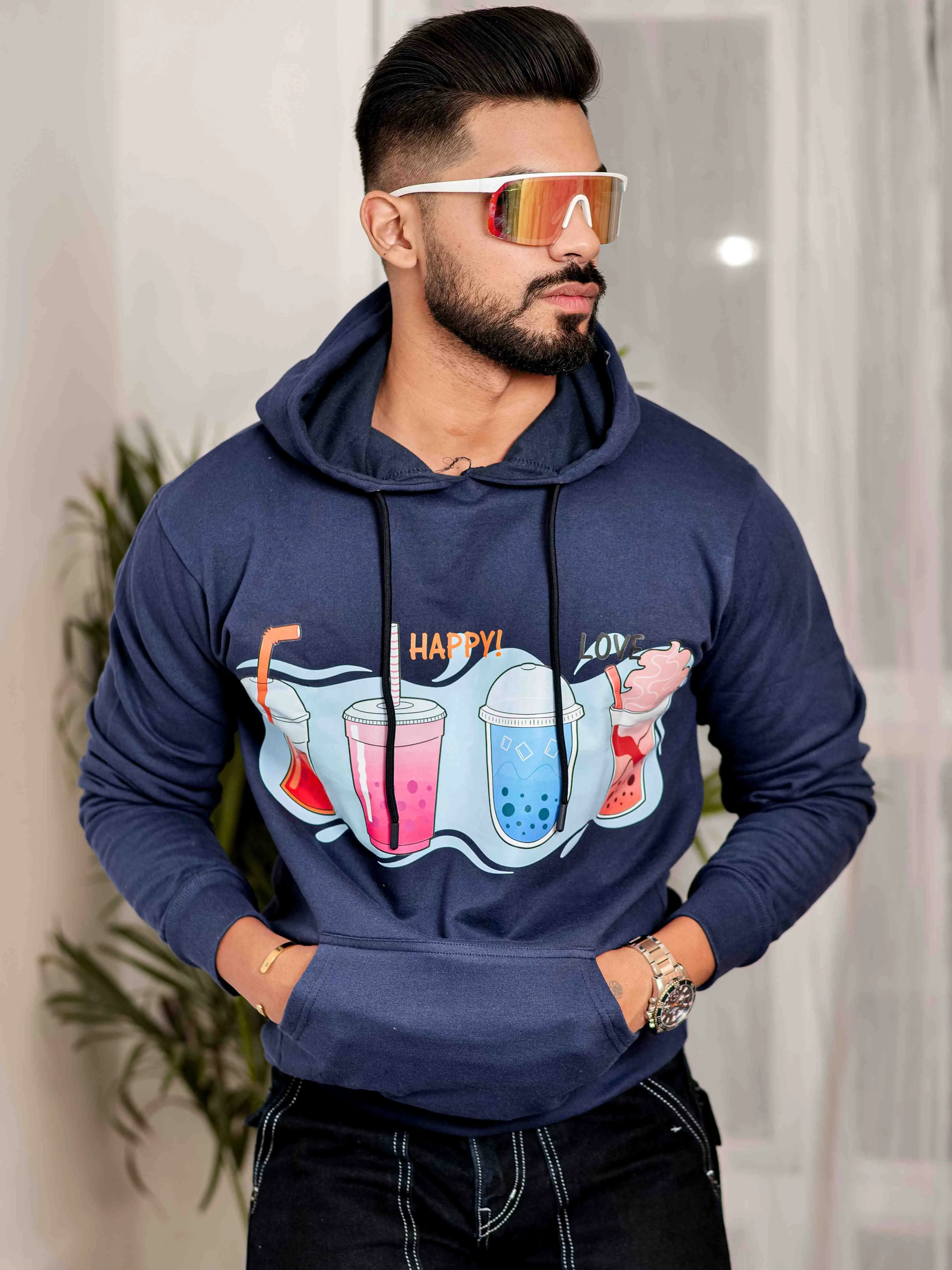 Blue Cotton Full Sleeve Hoodie