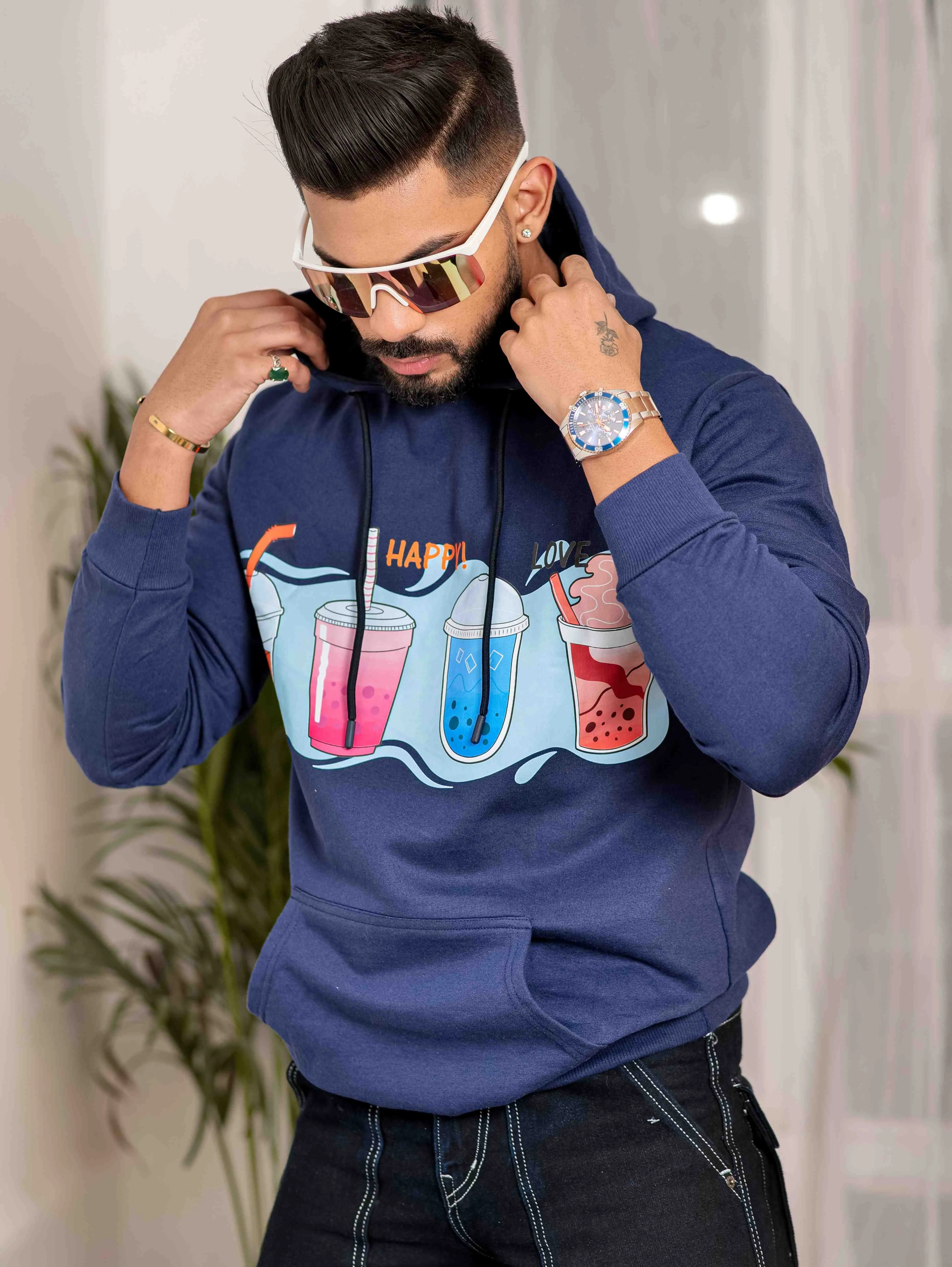Blue Cotton Full Sleeve Hoodie