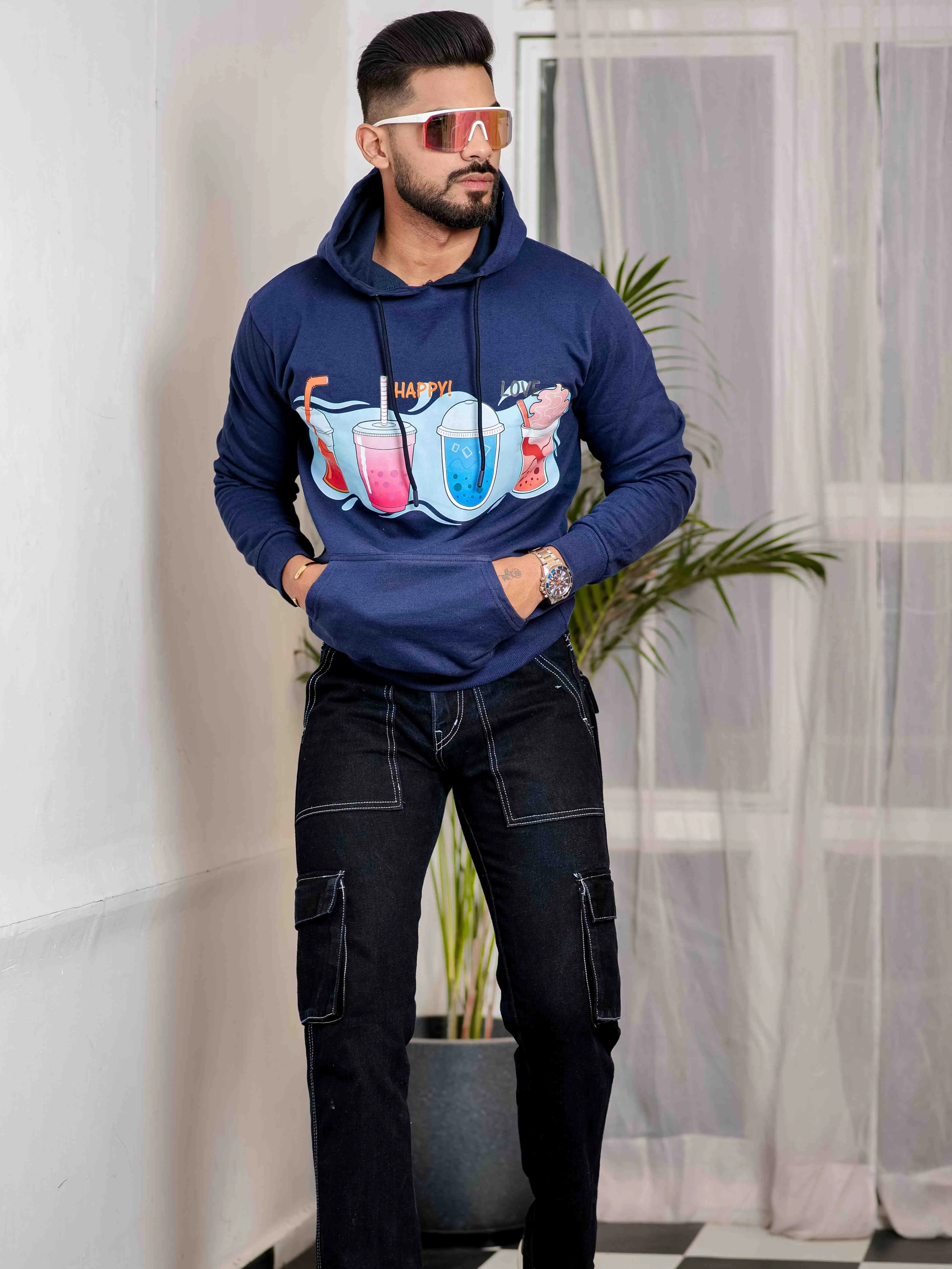 Blue Cotton Full Sleeve Hoodie