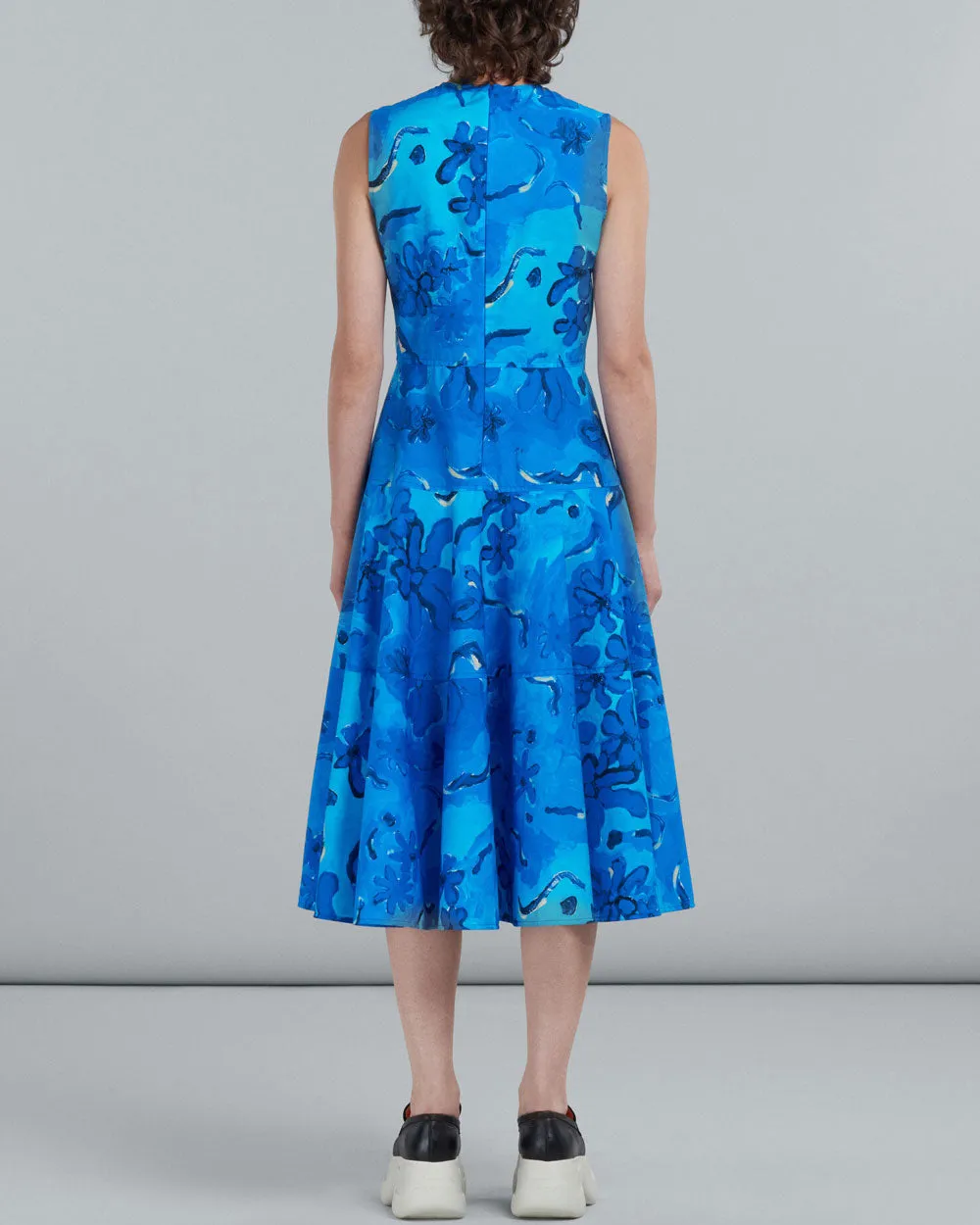Blue Floral Sleeveless A-Line Dress