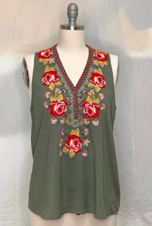 Blue Rain embroidered sleeveless top