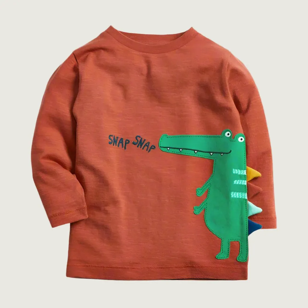 Boys’ Knitted Cotton T-Shirt with Crocodile Graphic – Fun & Comfy