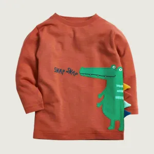 Boys’ Knitted Cotton T-Shirt with Crocodile Graphic – Fun & Comfy
