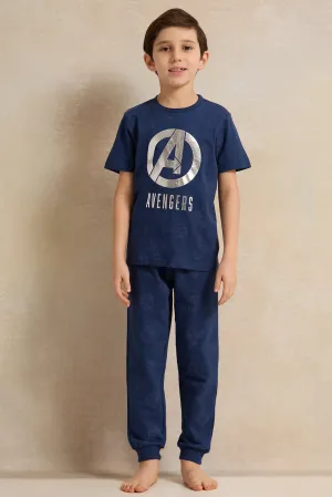Boys Navy Avengers Printed Pajama Set (2 Piece)