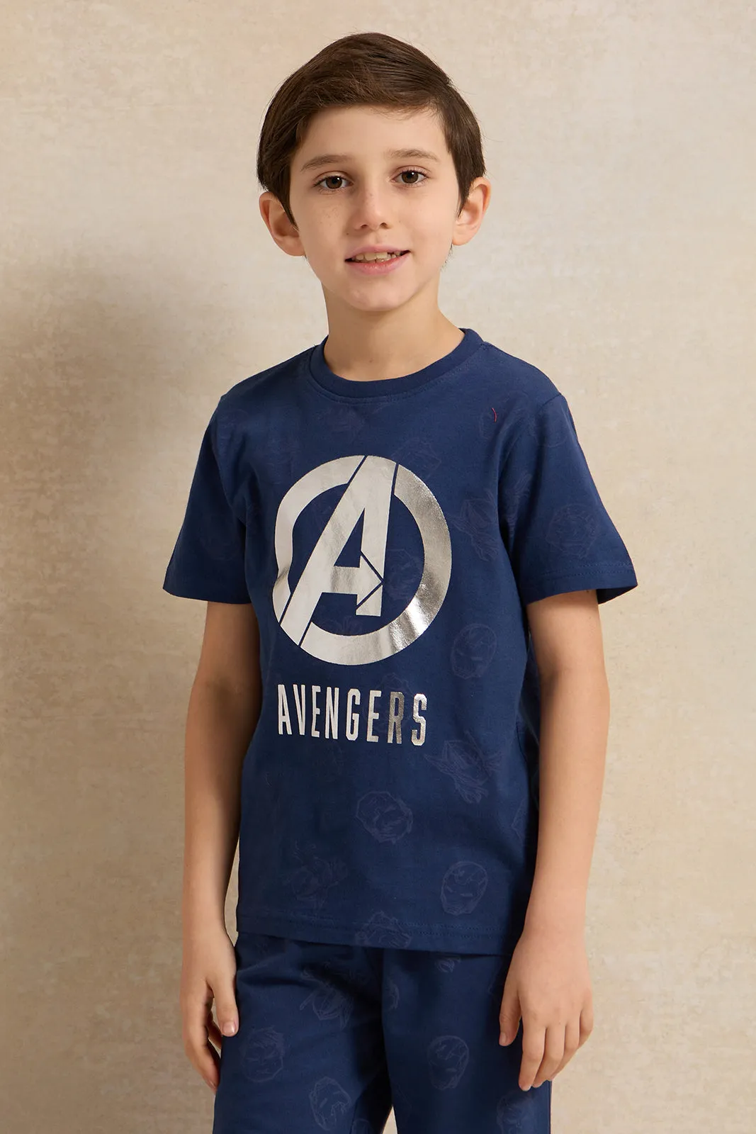 Boys Navy Avengers Printed Pajama Set (2 Piece)