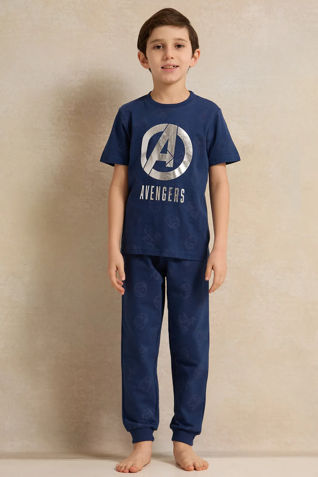 Boys Navy Avengers Printed Pajama Set (2 Piece)