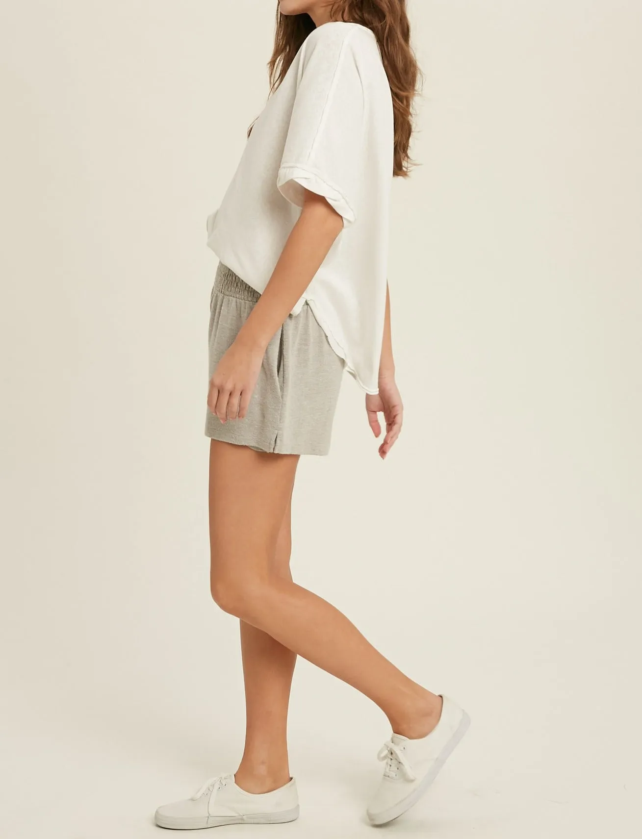 button front v-neck short sleeve top - ivory