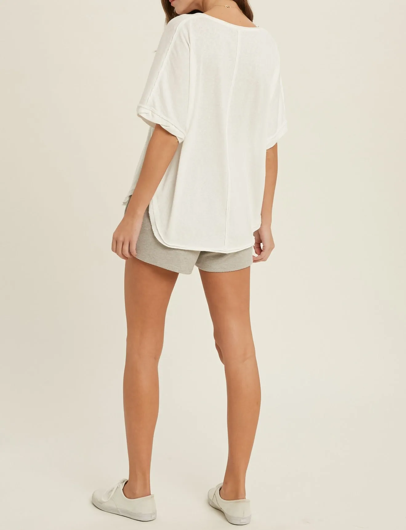 button front v-neck short sleeve top - ivory