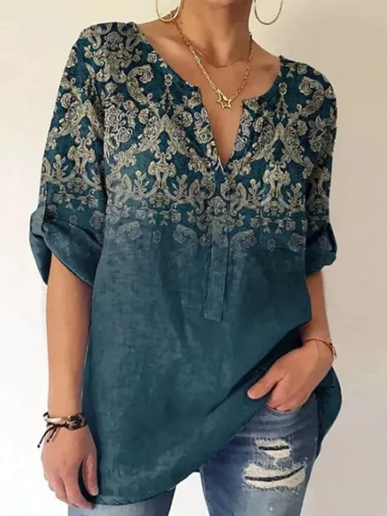 Casual Loose Fit V-Neck Blouse
