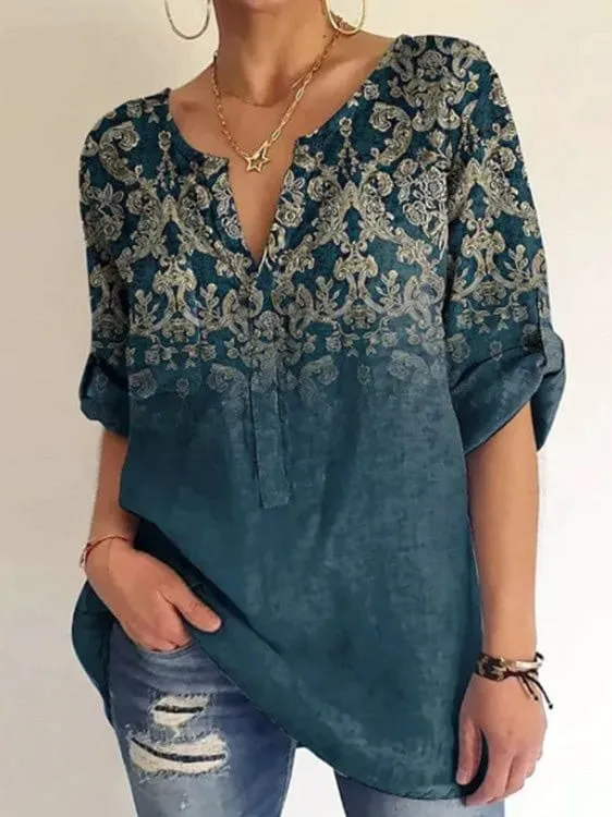 Casual Loose Fit V-Neck Blouse