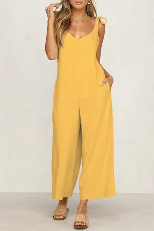 Casual Solid Capris Strap Design V Neck Loose Jumpsuits(4 Colors)